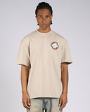 T-SHIRT IN COTONE CON RICAMO ROSA E ETICHETTA CON LOGO
