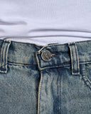BERMUDA IN DENIM CON TASCA LASERIZZATA