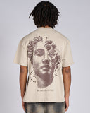 T-SHIRT IN JERSEY CON STAMPA STATUA CON ROSE SUL RETRO