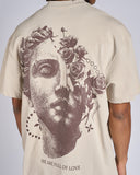 T-SHIRT IN JERSEY CON STAMPA STATUA CON ROSE SUL RETRO