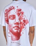 T-SHIRT IN JERSEY CON STAMPA STATUA CON ROSE SUL RETRO